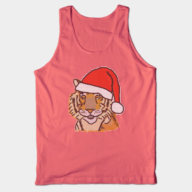 Big Cats Knitted Tiger Christmas Santa Hat Tank Top by ellenhenryart